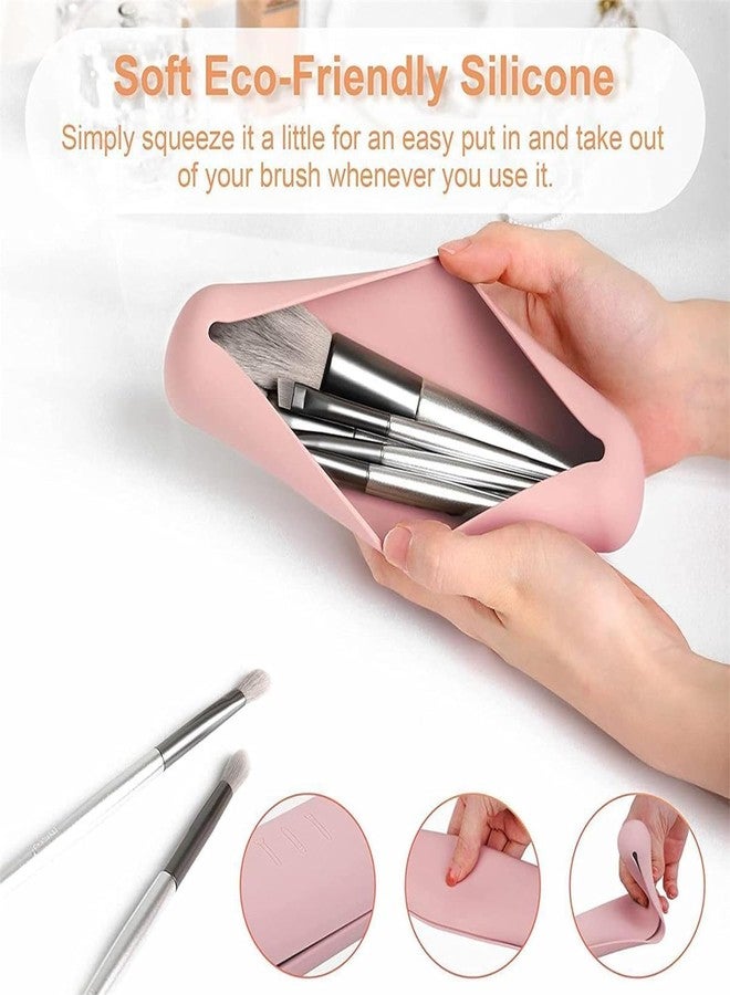 COLBEX Silicone Large Makeup Brush Holder,Cosmetic Face Brushes Pouch,Magnetic Anti-Fall Out, Soft and Sleek Makeup Tools Organizer for Travel Cosmetic Bag (Light Pink) - Image 5