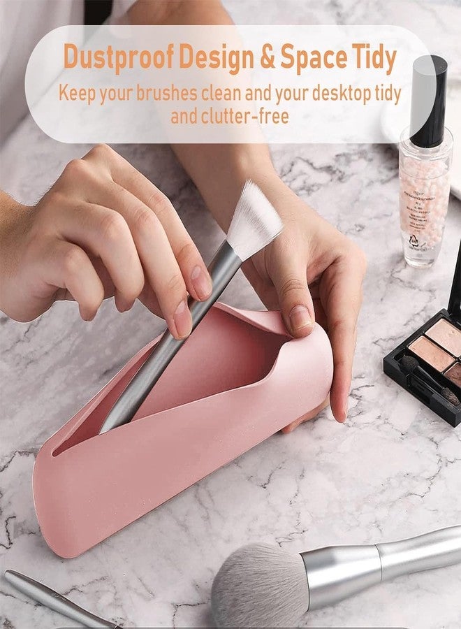 COLBEX Silicone Large Makeup Brush Holder,Cosmetic Face Brushes Pouch,Magnetic Anti-Fall Out, Soft and Sleek Makeup Tools Organizer for Travel Cosmetic Bag (Light Pink) - Image 3