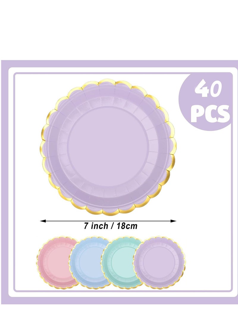 40Pcs Dessert Paper Plates 7inch Gold Foil Edge Disposable Cake Plates for Tea Party Birthday Bridal Baby Shower Wedding Party Supplies  - Image 2
