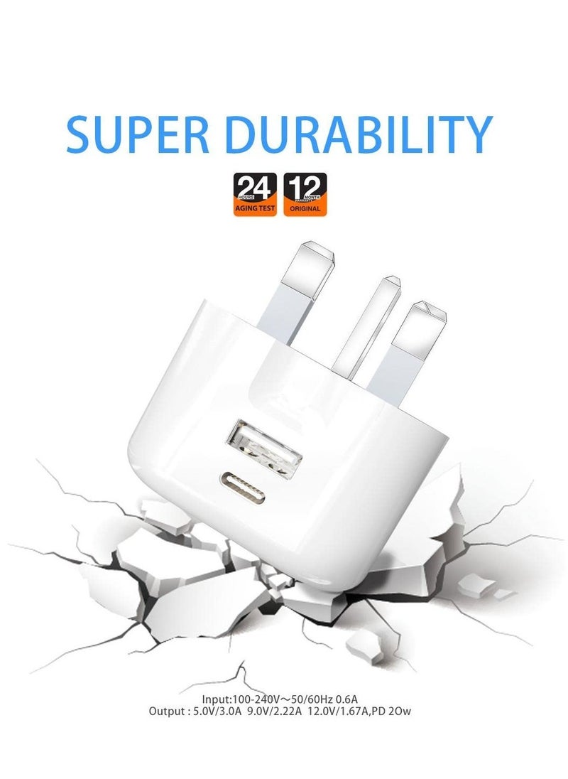 ELTRAZONE - USB C Fast Charger Plug with 20W for iPhone 14/14 Plus/14 Pro/14 Pro Max 13 Pro Max,12 11 SE 2020 XS XR 8 7 6S Plus, iPad, Air Pods Pro, S22, USBC PD 3.0 Mains UK Type C Wall Charging Power Adapter - Image 1