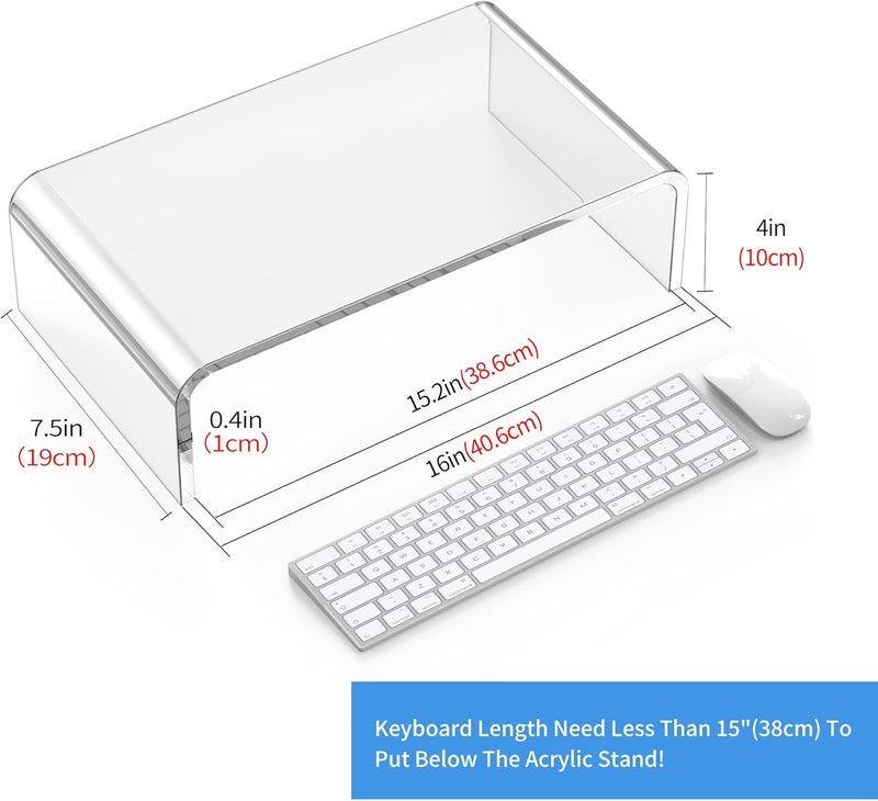 Beimu Different assemble options Acrylic Monitor Stand Riser L16''xW7.5''xH4'' Acrylic Laptop Stand Riser PC Holder Clear Computer Monitor Stand for Desk White Laptop Stand for Desk Compatible with iMac MacBook All Notebooks Labor saving optimized design - Image 2