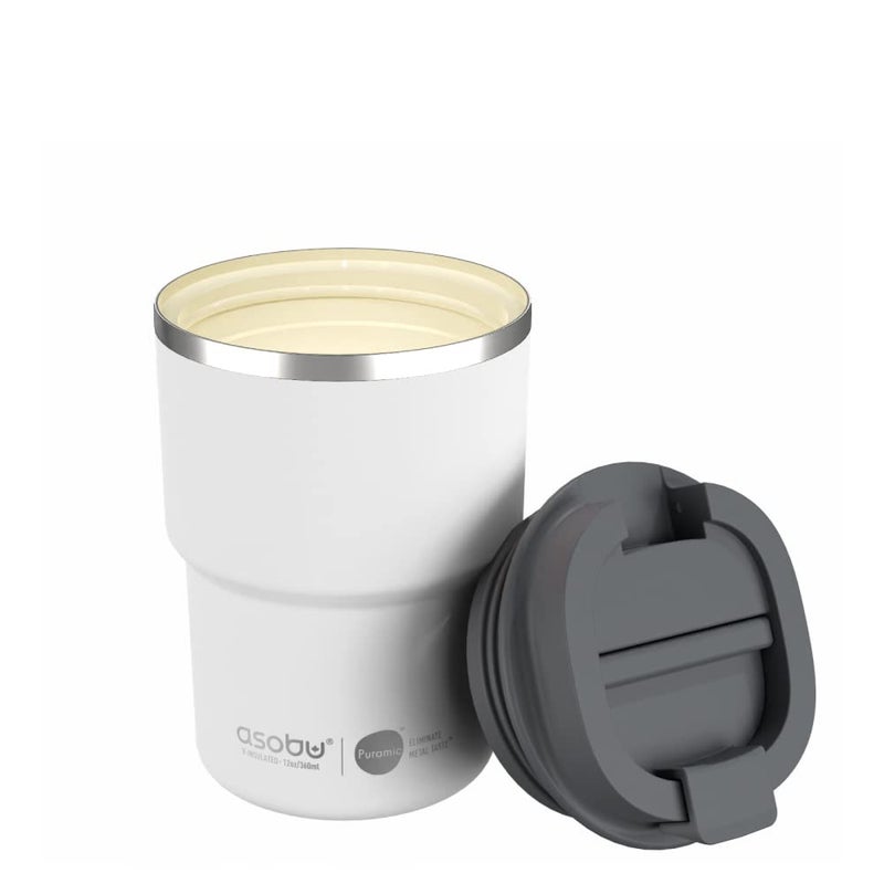 asobu Travel Mug Ceramic Coated Stainless Steel Insulated with Leak and Spill Proof Lid Fits Standard Cup Holders 12 oz Tumbler White - Image 2