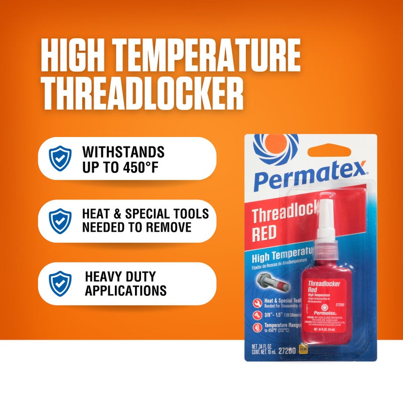 Permatex 27200 Hiigh Temperature Threadlocker Red, 10 ml - Image 2