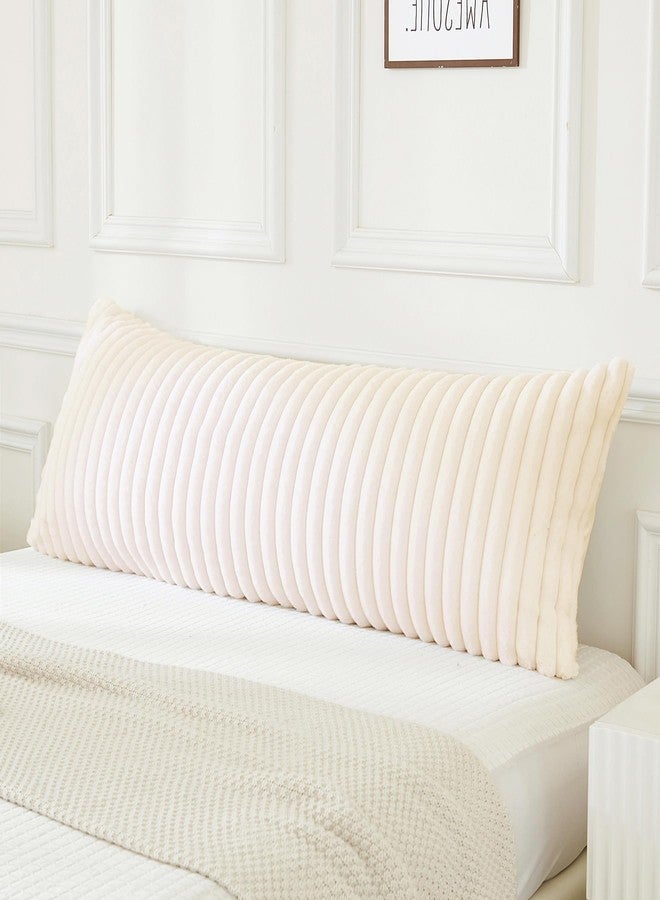 JAUXIO Faux Fur Fluffy Body Pillow Cover Luxury Textured Vertical Stripe Plush Decorative Pillowcase, Ultra Soft and Cozy with Zipper Closure 21 x 54 Inches, Beige - Image 1