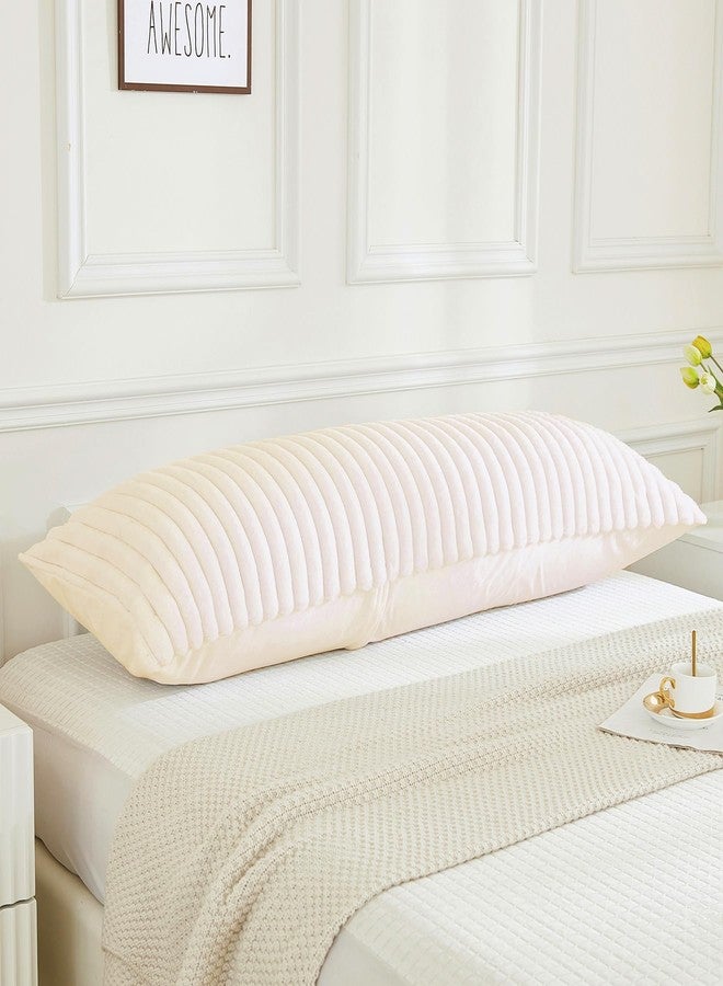 JAUXIO Faux Fur Fluffy Body Pillow Cover Luxury Textured Vertical Stripe Plush Decorative Pillowcase, Ultra Soft and Cozy with Zipper Closure 21 x 54 Inches, Beige - Image 4