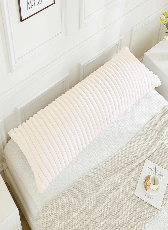 JAUXIO Faux Fur Fluffy Body Pillow Cover Luxury Textured Vertical Stripe Plush Decorative Pillowcase, Ultra Soft and Cozy with Zipper Closure 21 x 54 Inches, Beige - Image 3