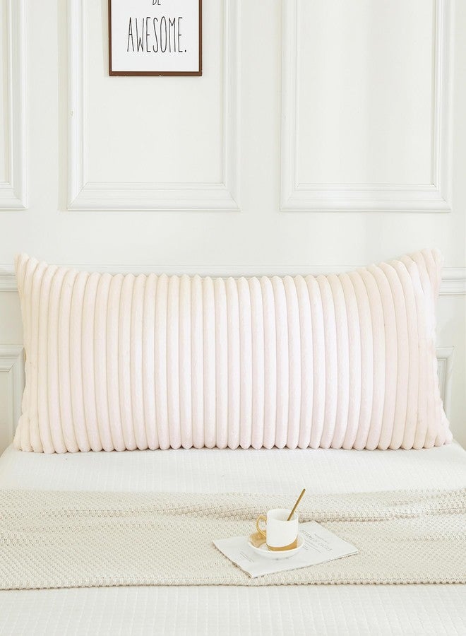 JAUXIO Faux Fur Fluffy Body Pillow Cover Luxury Textured Vertical Stripe Plush Decorative Pillowcase, Ultra Soft and Cozy with Zipper Closure 21 x 54 Inches, Beige - Image 2