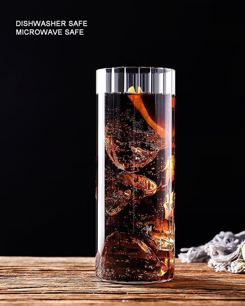LUXU 6pc Set Thin Highball Drinking Glasses-Lead-Free,17 oz Tall Glass Cups with Built-in Stripes,Large Modern Water Glasses Collins,Clear Iced Coffee Cups for Mojito,Beverages,Ice Tea,Beer,Mixed Drinks - Image 4