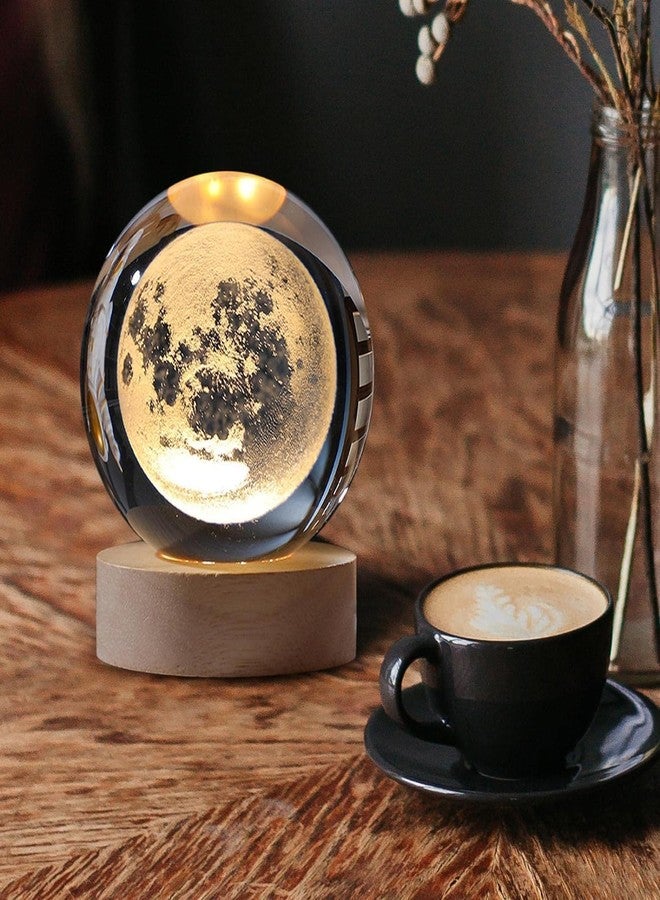 SWEEVAN 3D Moon Crystal Ball Night Lamp, Solar System Crystal Ball Night Light, USB Table Colorful LED Wooden Crystal Ball for Home Decoration Birthday Gift for Teens Boys and Girls - Image 3