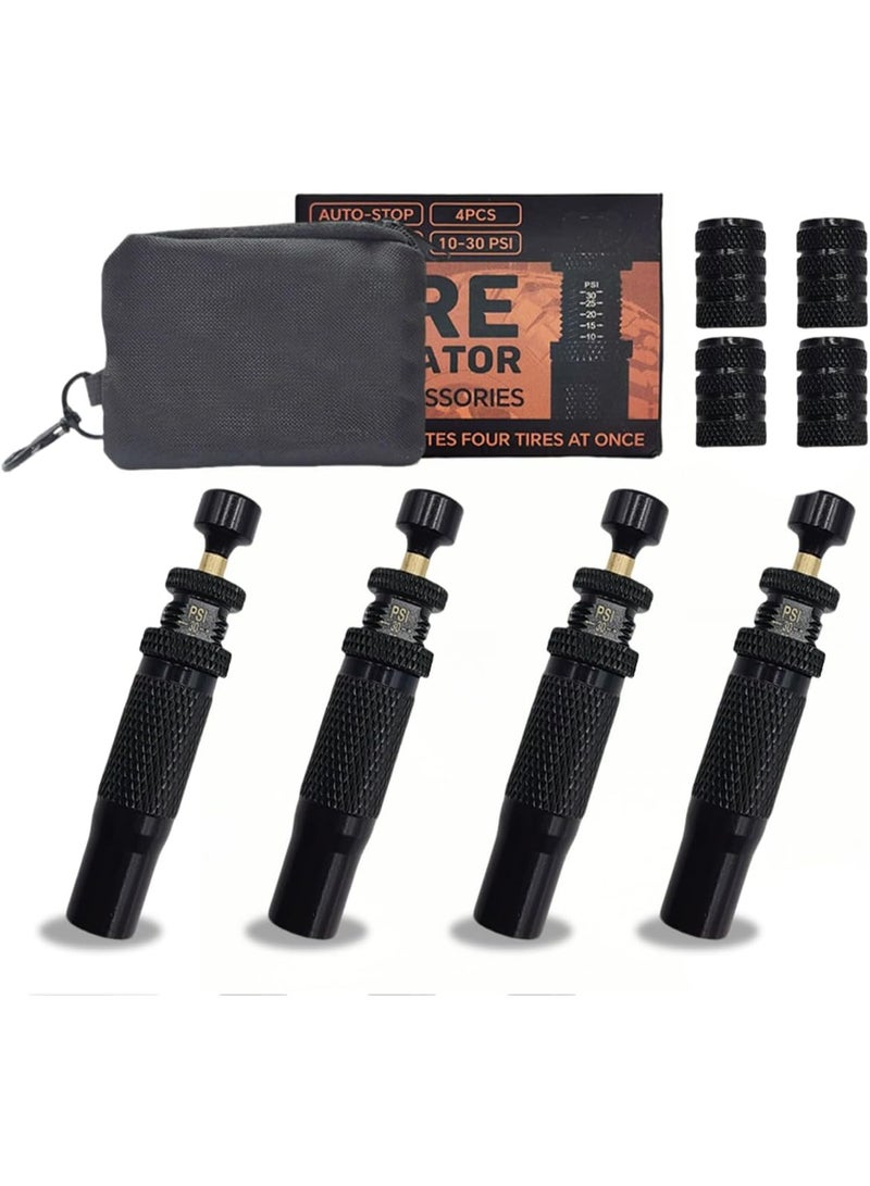 4-Piece Tire Inflator Valve Kit,10-30 PSI/0.7-2 BAR , Adjustable with 4 Valve Caps, Durable Brass Carrying Case, Tire Inflator Tool for Off-Road, Trucks, ATVs - Image 1