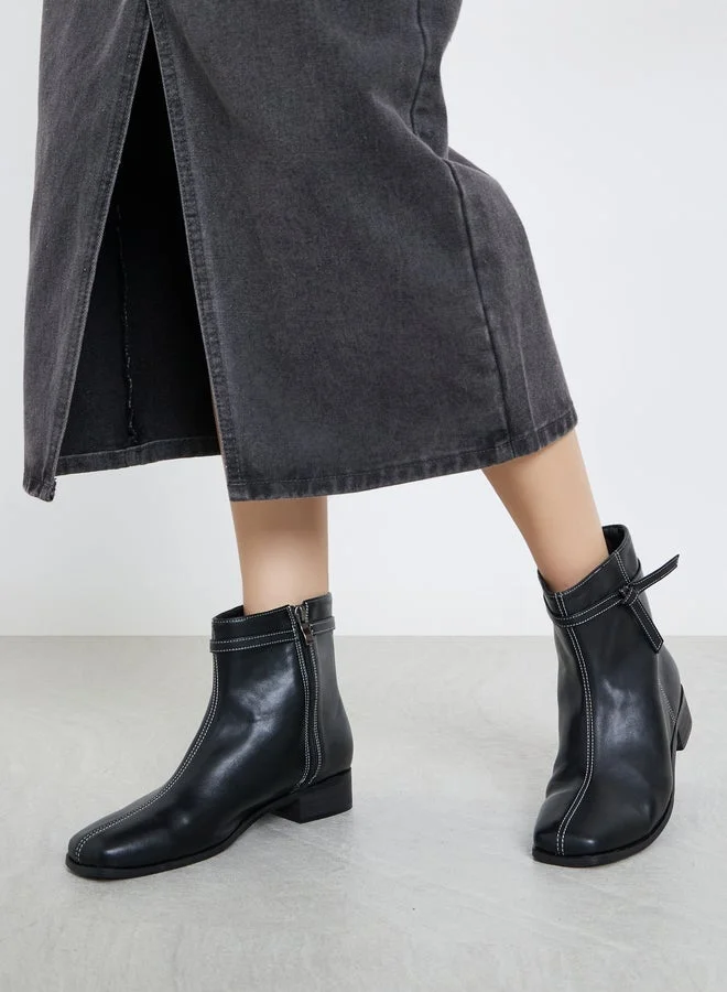 Styli Styli Black Square Toe Ankle Boots with Knot Detail