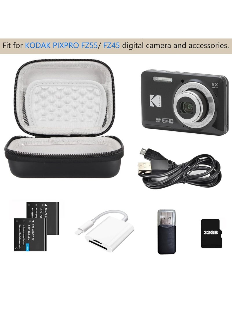 Lecran Digital Camera Case for Kodak Pixpro FZ55/F45, Compatible with CAMKORY & Canon IXUS 285 HS, Compact Protective Carrying Case with Mesh Pocket and Wrist Strap – Black - Image 2