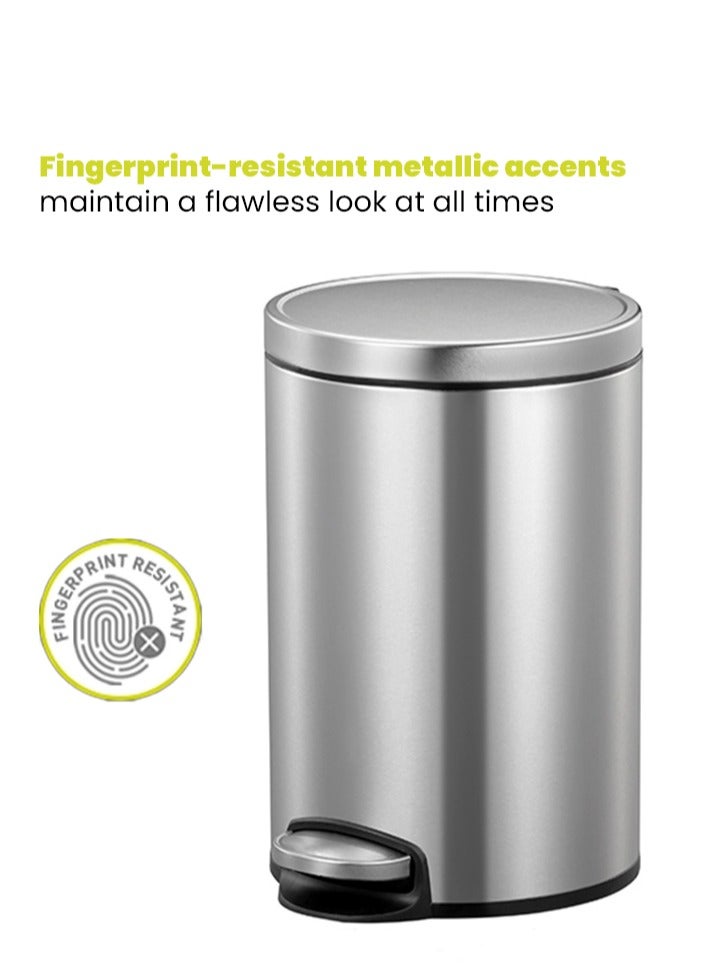 EKO EVA SERIES | Brushed Stainless Steel Finish | Soft-Closing | Fingerprint-Resistant | Premium Pedal Trash & Garbage Bin | Multiple Sizes ( 5 - 30 L) To Suit Different Places | 5 Liters  - Image 4