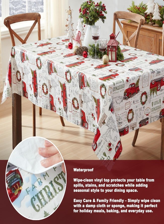 Newbridge Farm Fresh Christmas Tree Vinyl Tablecloth with Flannel Backing, Vintage Retro Holiday Print, Wipe Clean, 60 x 84 Inch Rectangle - Image 3