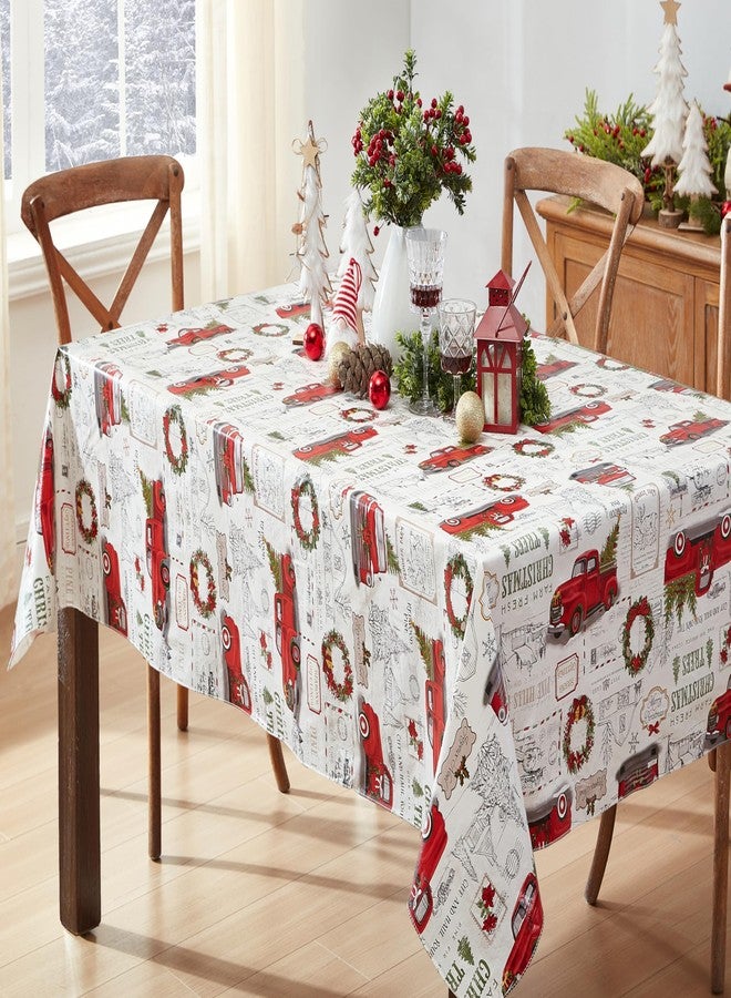 Newbridge Farm Fresh Christmas Tree Vinyl Tablecloth with Flannel Backing, Vintage Retro Holiday Print, Wipe Clean, 60 x 84 Inch Rectangle - Image 1