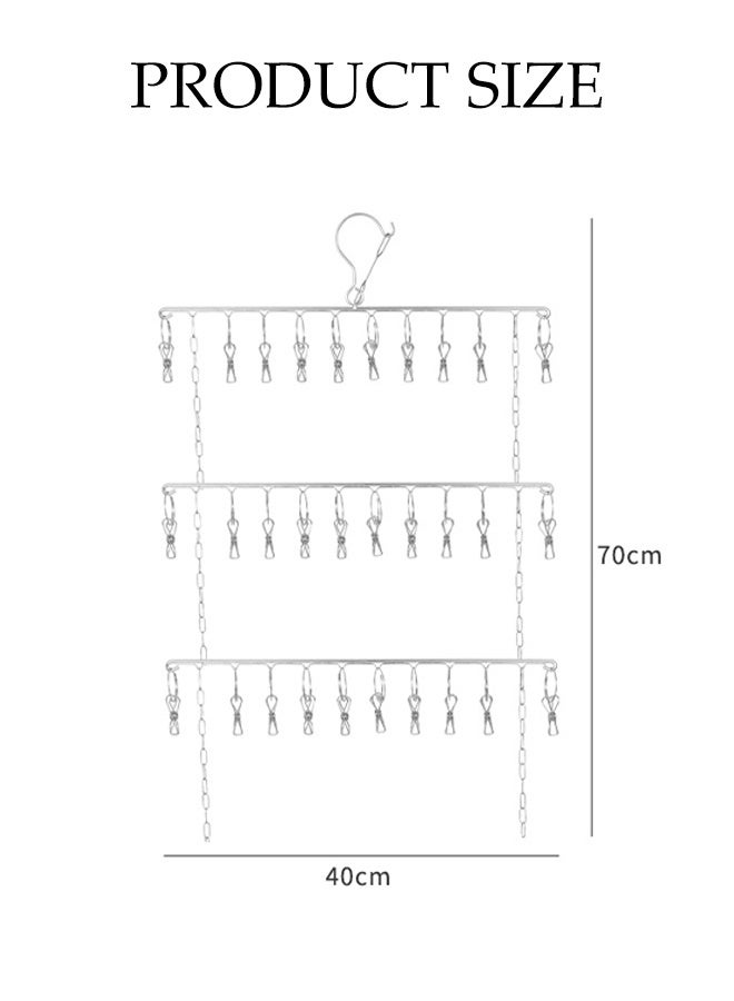 DUNISO Stainless Steel Sock Hanger Swivel Hook Wind-Proof Clothes Hanger Multi-functional Foldable Rustproof Sock Dryer with 30 Strong Non-slip Clips Space-Saving Balcony Drying Organizer Rack for Shoe Insoles, Socks, Underwear, Baby Clothes - Image 4