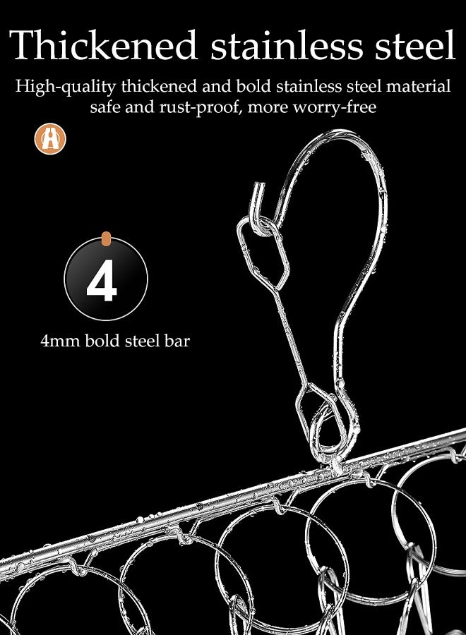 DUNISO Stainless Steel Sock Hanger Swivel Hook Wind-Proof Clothes Hanger Multi-functional Foldable Rustproof Sock Dryer with 30 Strong Non-slip Clips Space-Saving Balcony Drying Organizer Rack for Shoe Insoles, Socks, Underwear, Baby Clothes - Image 5