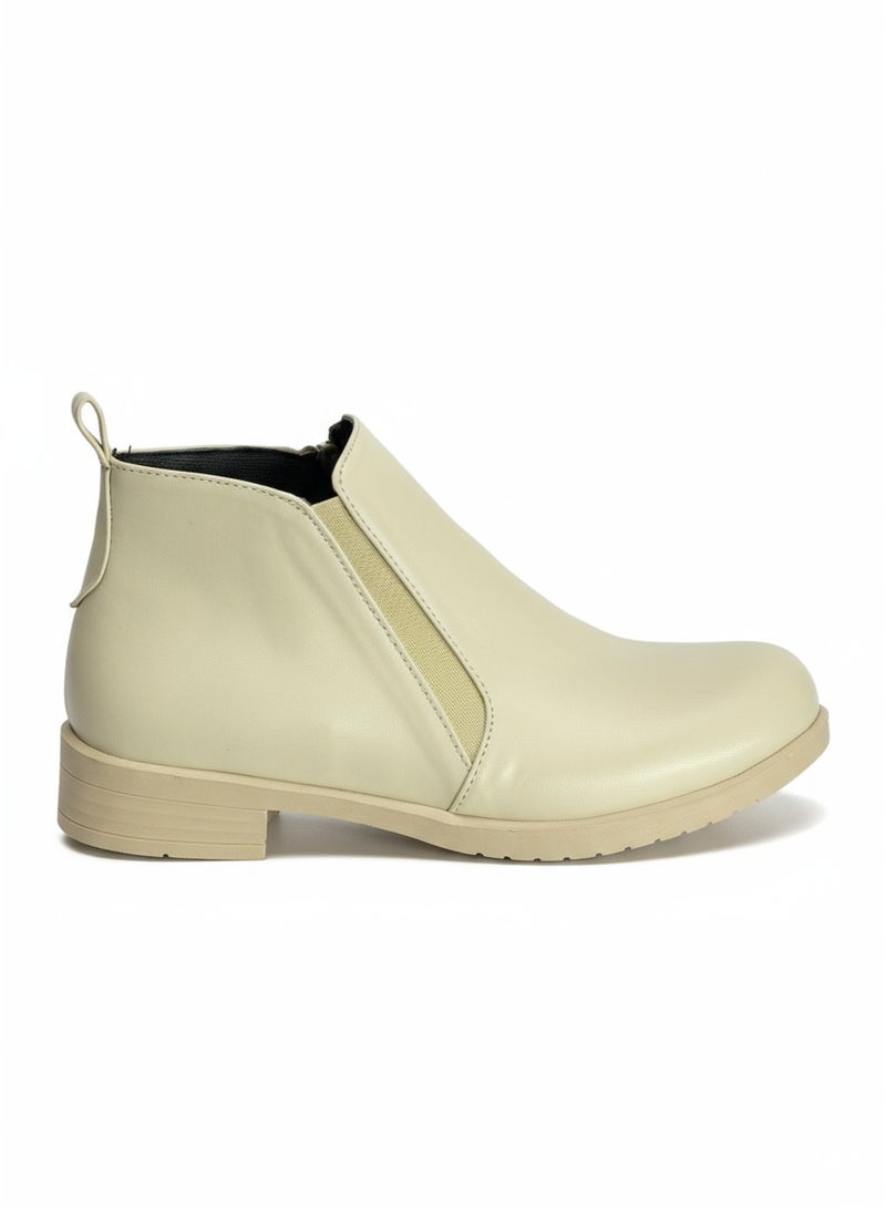 لايف ستيلاش  أحذية كاحل جلد مسطح باستيك - G-30 - بيج - Image 2