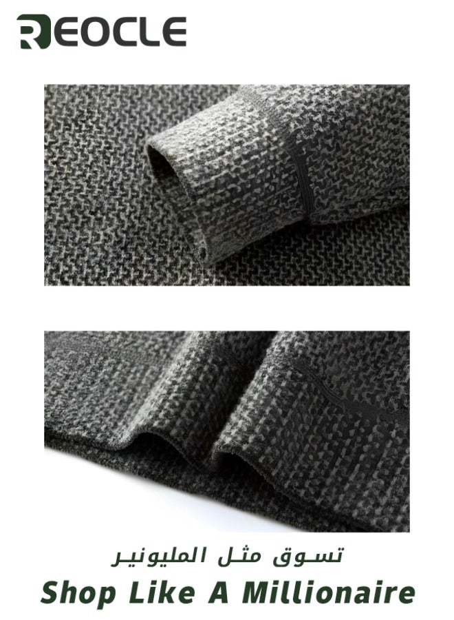 REOCLE Men's Fleece Thick Knitted Shirt Winter Long Sleeve Crewneck Sweatshirt Thermal Top Anti-Static Workout Base Layer - Image 5