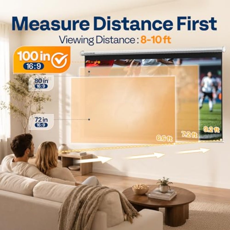 Projector Screen Pull Down, 16:9 100 Inch Retractable Projection Screen, HD 4K Manual Pull Movie Screen for Home Theater, Cinema, Office 233cm x 125cm - Image 5
