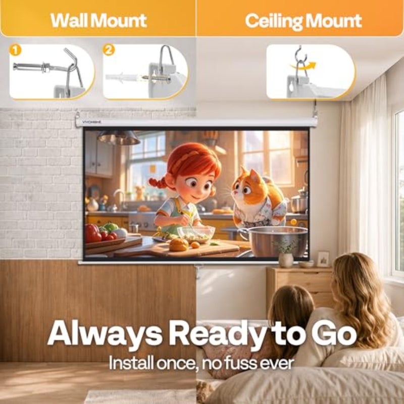 Projector Screen Pull Down, 16:9 100 Inch Retractable Projection Screen, HD 4K Manual Pull Movie Screen for Home Theater, Cinema, Office 233cm x 125cm - Image 4