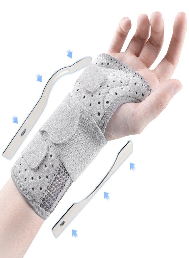 iStabo Carpal Tunnel Wrist Brace Night Support - Rigid 2 Rigid Metal Splints Stabilizer with 3 Adjustable Straps for Pain Relief, Tendonitis, Arthritis & Sprain – Hand Brace for Women Men (Right Hand, Gray, Medium) - Image 1