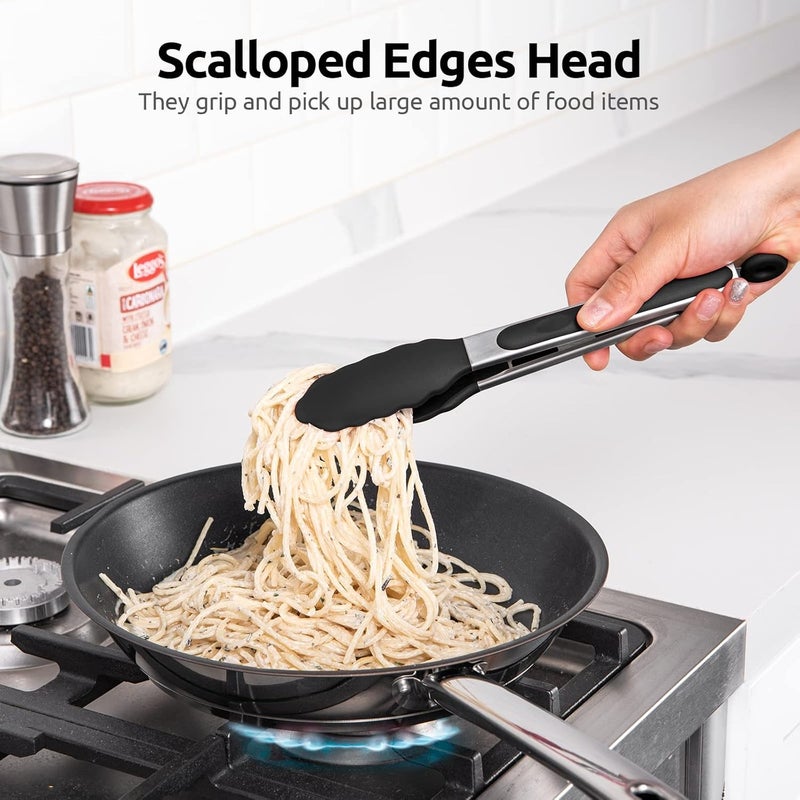 U-Taste Heat Resistant Silicone Kitchen Tongs - Black, 23cm, 315°C, Non-Stick & Locking Design - Image 4