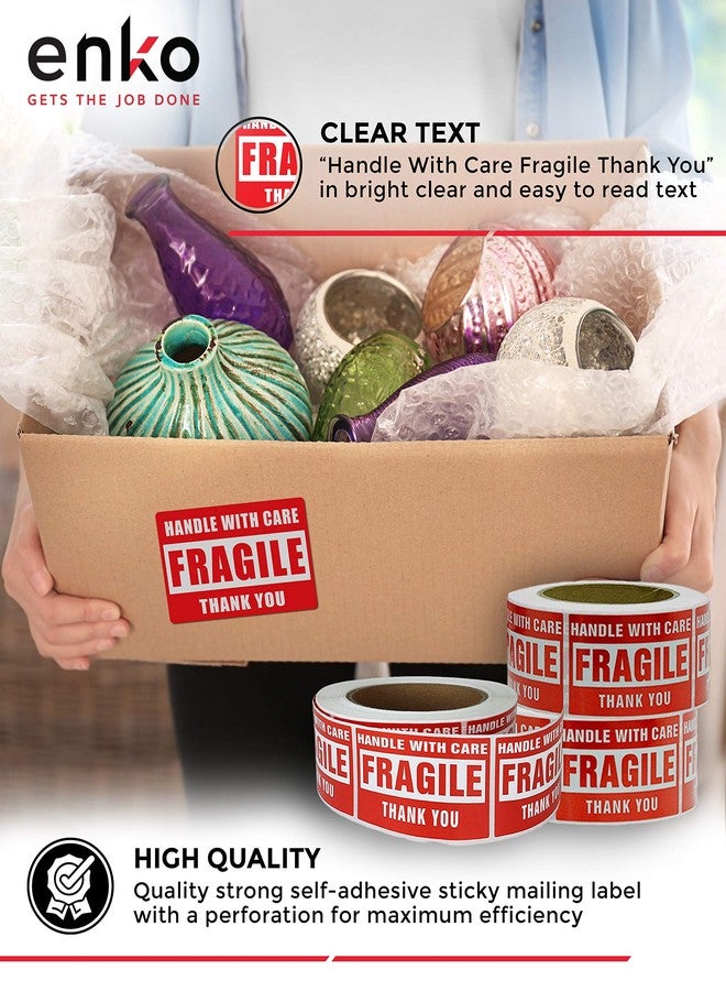 enKo Products enko 3 x 5 Inch Large Fragile Stickers Handle with Care Warning Packing Shipping Label - Permanent Adhesive (1 Roll, 500 Labels) - Image 3