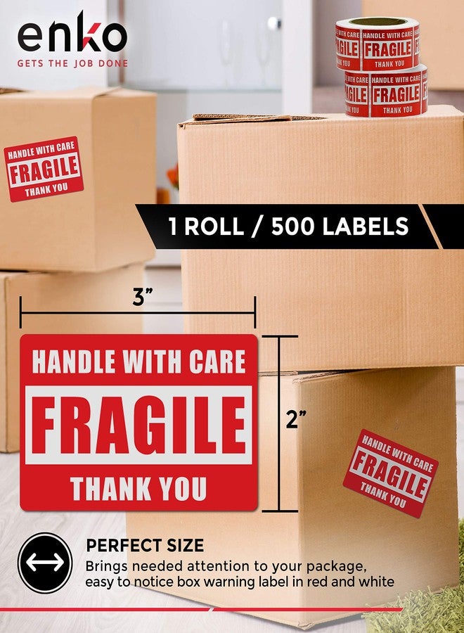 enKo Products enko 3 x 5 Inch Large Fragile Stickers Handle with Care Warning Packing Shipping Label - Permanent Adhesive (1 Roll, 500 Labels) - Image 2