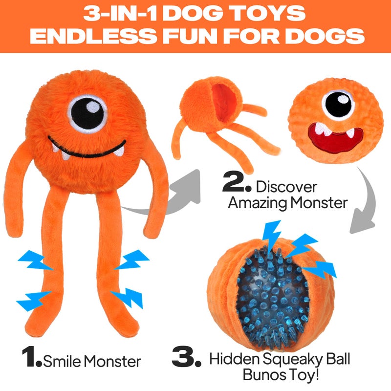 Fida Dog Chew Toys for Aggressive Chewers(3in1), Squeaky Dog Toys for Large Dogs, Interactive Dog Toys to Keep Them Busy, Dog Ball for Small, Medium and Large Dogs(Orange) - Image 2