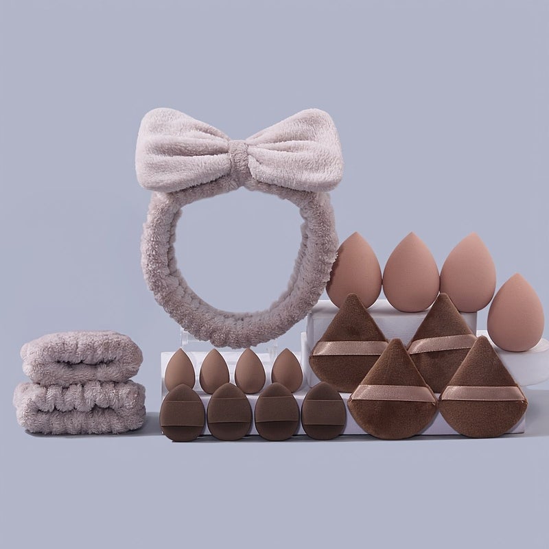 Pink 19 Piece Set Includes Butterfly Hairband Wristbands Makeup Sponges - Image 3