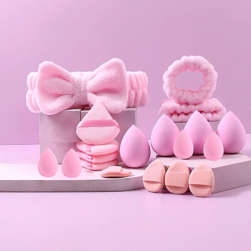 Pink 19 Piece Set Includes Butterfly Hairband Wristbands Makeup Sponges - Image 2