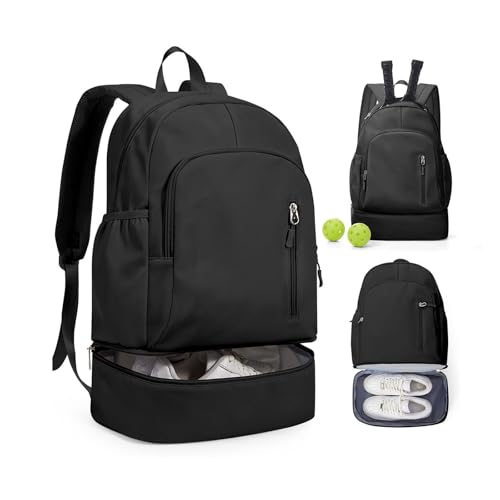 BJLFS Small Black Gym Backpack for Women Men Waterproof Gym Track Bag with Expandable Shoe Compartment Lightweight Mini Casual Daypack Sports Back Pack for Travel Hiking Dance Yoga Fitness Track - Image 1