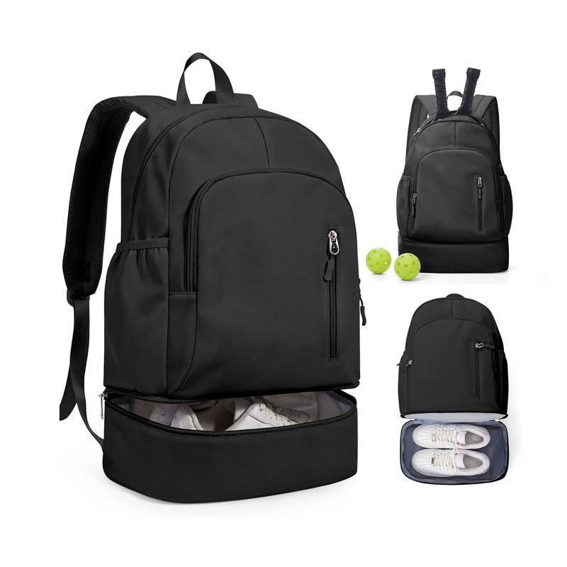BJLFS Small Black Gym Backpack for Women Men Waterproof Gym Track Bag with Expandable Shoe Compartment Lightweight Mini Casual Daypack Sports Back Pack for Travel Hiking Dance Yoga Fitness Track - Image 2