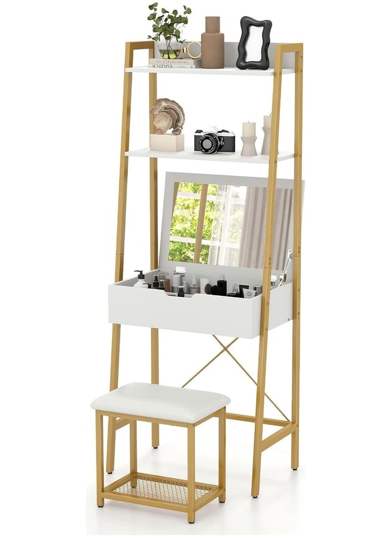 Royal Polar - Vanity Desk Set with Stool Makeup Vanity Table with Mirror Small Makeup Vanity Dressing Table for Small Spaces Makeup Dressing Table Set for Bedroom - Image 1