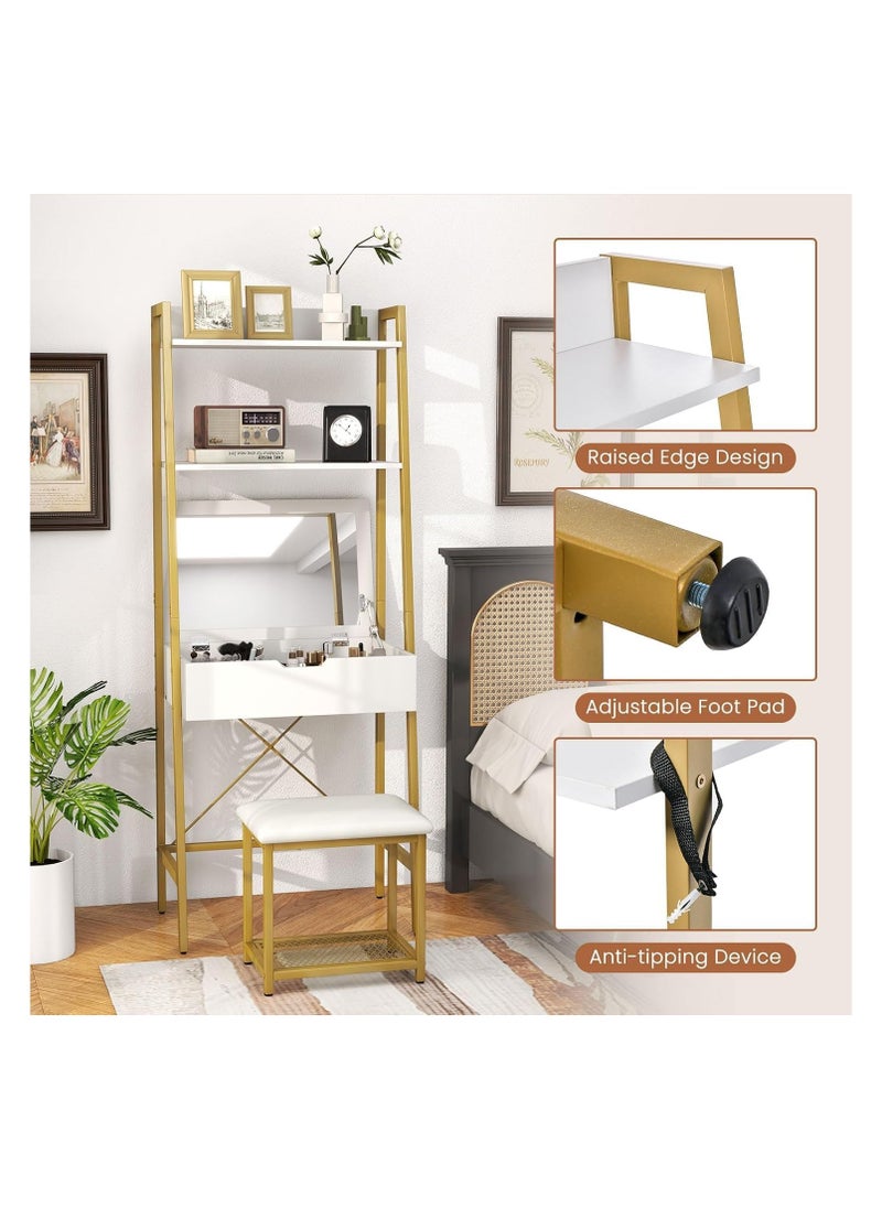 Royal Polar - Vanity Desk Set with Stool Makeup Vanity Table with Mirror Small Makeup Vanity Dressing Table for Small Spaces Makeup Dressing Table Set for Bedroom - Image 1