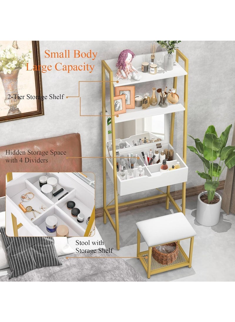 Royal Polar - Vanity Desk Set with Stool Makeup Vanity Table with Mirror Small Makeup Vanity Dressing Table for Small Spaces Makeup Dressing Table Set for Bedroom - Image 1