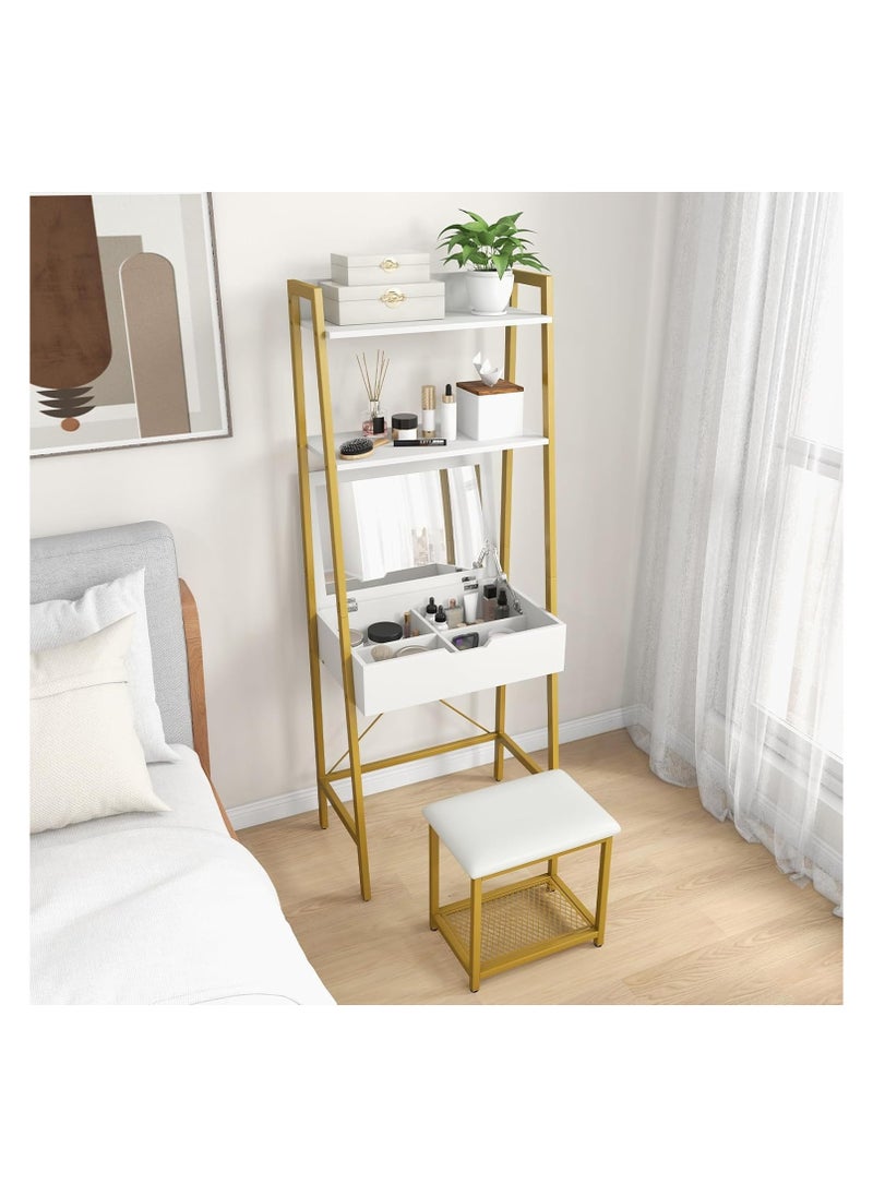 Royal Polar - Vanity Desk Set with Stool Makeup Vanity Table with Mirror Small Makeup Vanity Dressing Table for Small Spaces Makeup Dressing Table Set for Bedroom - Image 1