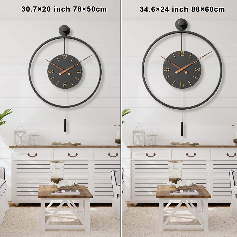 Pytha Sight 30.7Ã—20 Inch Large Modern Decorative Wall Clocks for Living Room,Big Metal Minimalist 3D Arabic Numeral Dial,Farmhouse Pendulum Wall Clock With Elegant Walnut Pointers for Office,Dining Room Decor - Image 3