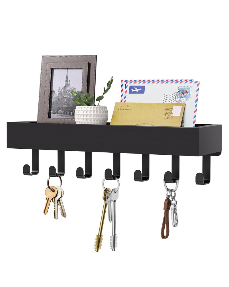 ROPALINS Key Holder Wall Mount Adhesive Magnetic - Hanging Key Hooks with Mail Organizer Tray for Wallet House - Keys Hanger Rack with Shelf for Camper Entryway Door Home Living Room Decor Large Black - Image 1