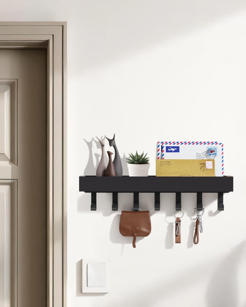 ROPALINS Key Holder Wall Mount Adhesive Magnetic - Hanging Key Hooks with Mail Organizer Tray for Wallet House - Keys Hanger Rack with Shelf for Camper Entryway Door Home Living Room Decor Large Black - Image 3