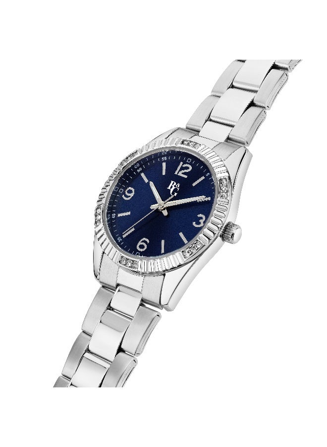 B&G Women's Blue Round Analog Dial with Silver Stainless Steel Band Watch - 31mm - R3853241528 - Image 2