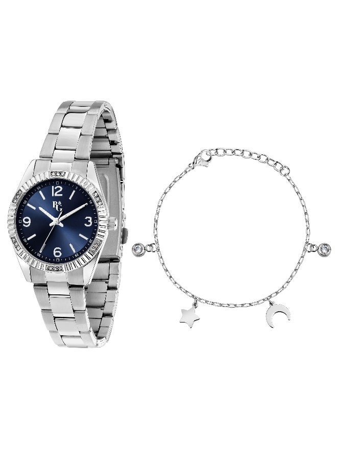 B&G Women's Blue Round Analog Dial with Silver Stainless Steel Band Watch - 31mm - R3853241528 - Image 1