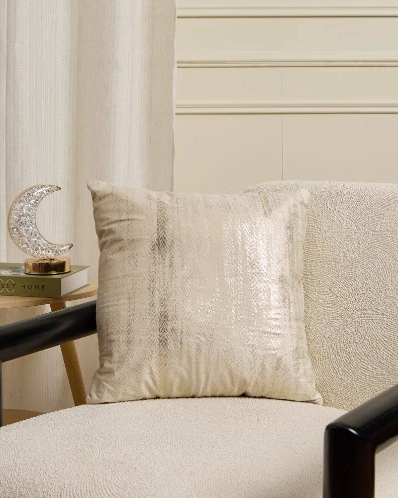 REDTAG Ivory Velvet Cushion With Foil Print