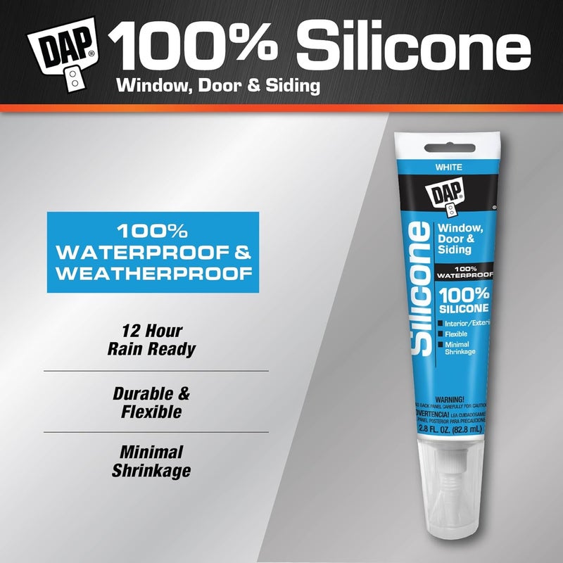 DAP 100% Silicone Multi-Purpose Sealant, Waterproof, 2.8 oz, White - Image 2