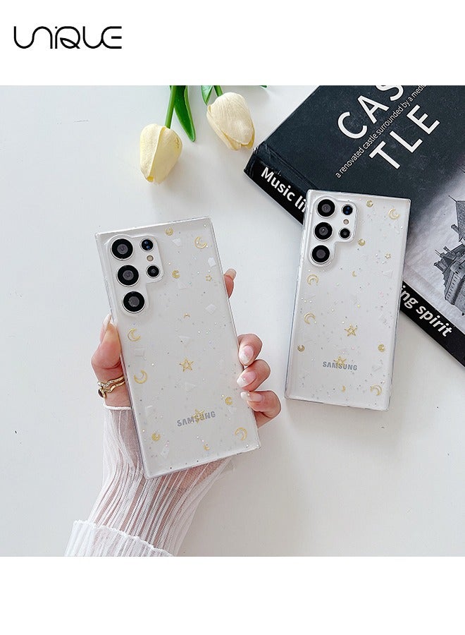 Unique For Galaxy S24 Ultra Phone Case - Star & Moon Theme - Transparent & Design Sparkling Stars & Moon - Durable Shock Resistant Transparent Phone Case Ladies Girl - Image 5