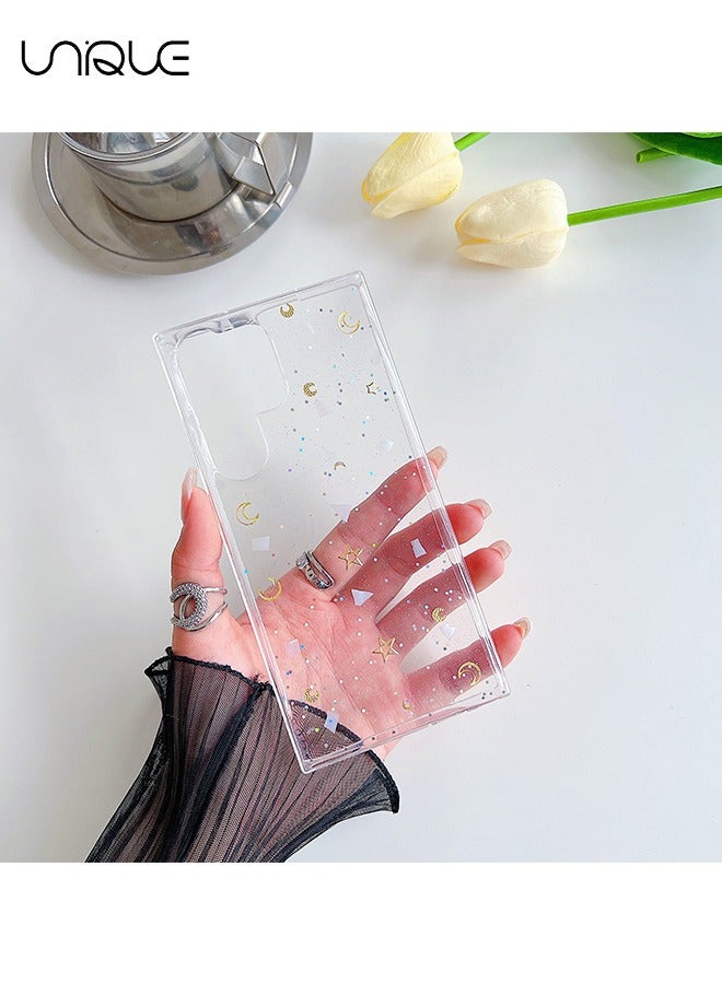 Unique For Galaxy S24 Ultra Phone Case - Star & Moon Theme - Transparent & Design Sparkling Stars & Moon - Durable Shock Resistant Transparent Phone Case Ladies Girl - Image 2