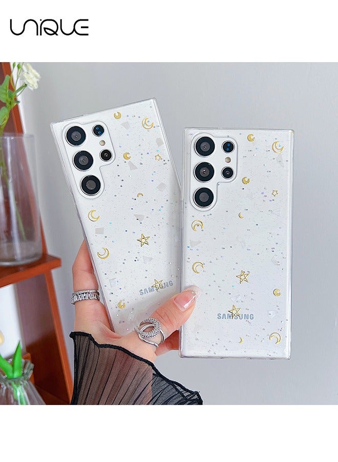 Unique For Galaxy S24 Ultra Phone Case - Star & Moon Theme - Transparent & Design Sparkling Stars & Moon - Durable Shock Resistant Transparent Phone Case Ladies Girl - Image 4