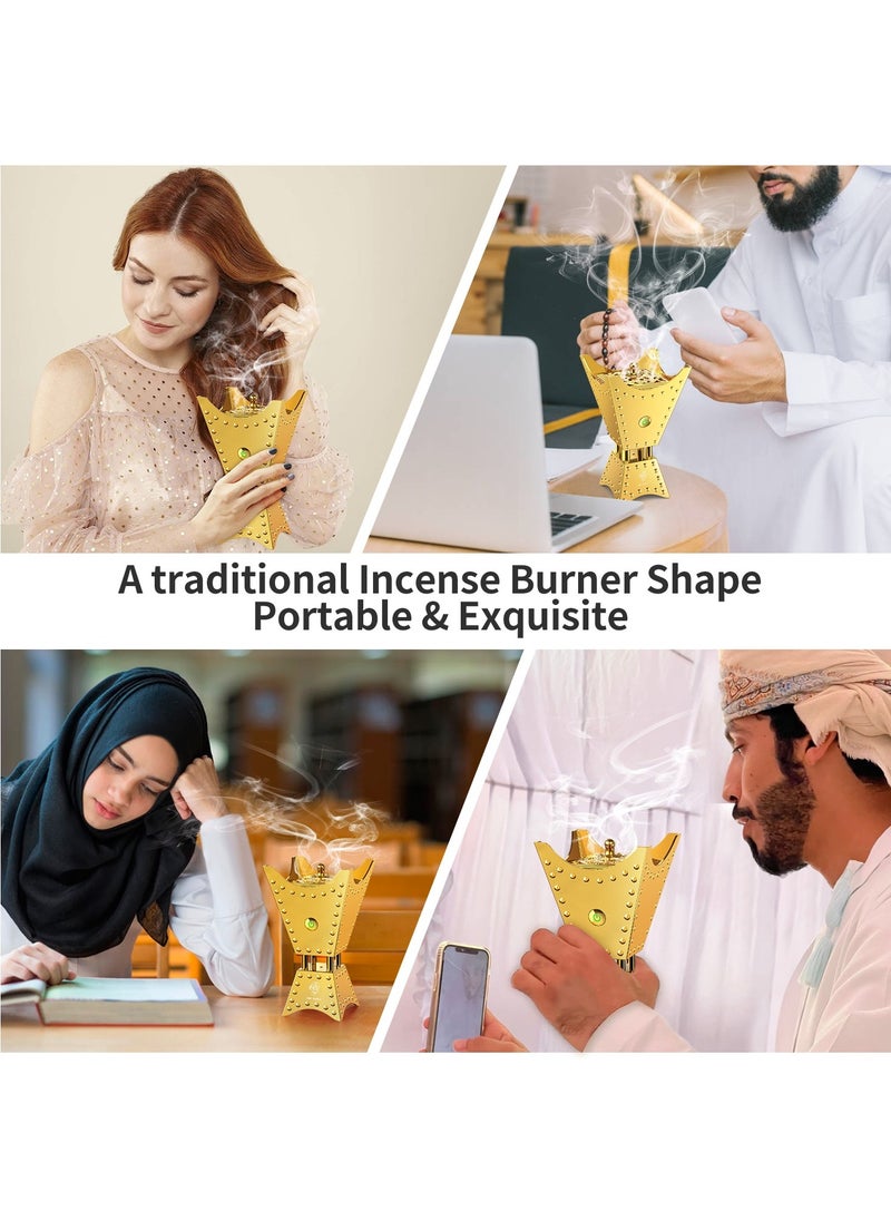 عود بخور مبخرة كهربائية معدنية بتصميم ديكوري للعلاج بالروائح العطرية مع مكبر صوت للقرآن الكريم باللون الذهبي  - Image 4