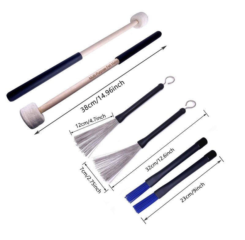 TUOREN Large Drum Sticks Bag with 6 Pair Drum Stick and Mallet Set Nylon Drum Sticks, Bamboo Jazz Drum sticks, Retractable Drum Wire Brushes, Bass Drum Mallet for Jazz Folk Rock Band Drummers - Image 3